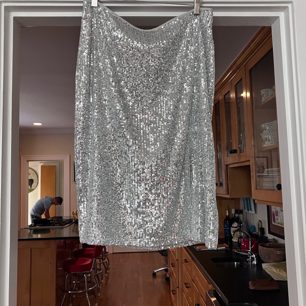 Halogen Silver Sequin Pencil Skirt